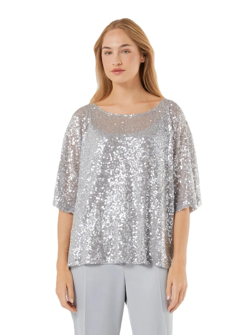 MAGLIA GIROCOLLO STILE PONCHO IN PAILETTES DONNA GRIGIO