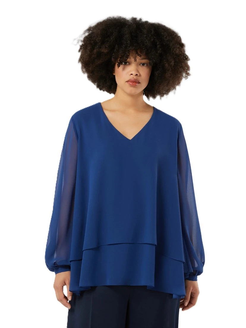 BLUSA CON MANICHE VOLUMINOSE  IN GEORGETTE  DONNA BLU