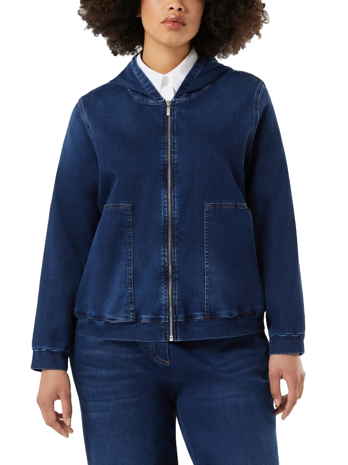GIACCA IN JERSEY  STILE DENIM CON ZIP E CAPPUCCIO DONNA BLU