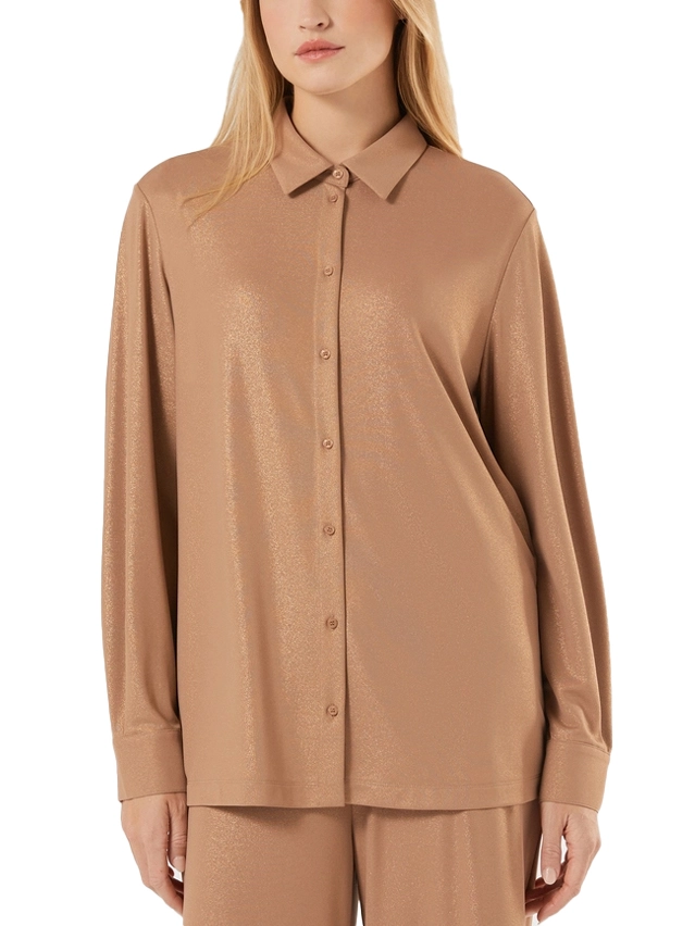 CAMICIA IN JERSEY FLUIDO CON SPACCHI LATERALI DONNA MARRONE