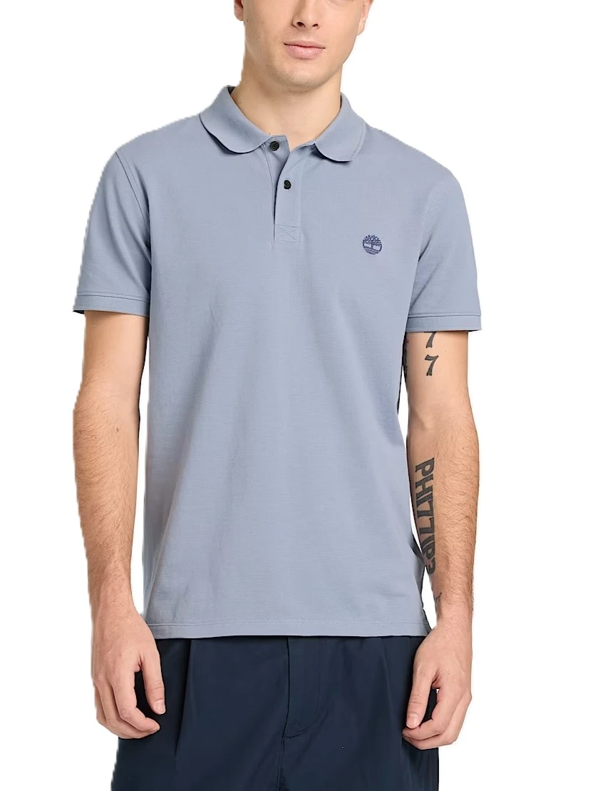 POLO MANICA CORTA IN MAGLIA DI COTONE CON LOGO RICAMATO UOMO AZZURRO
