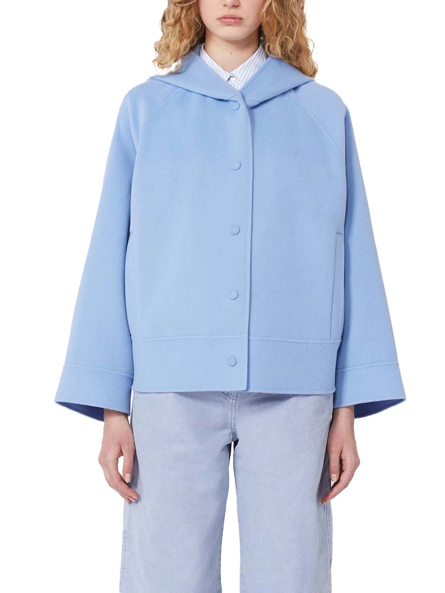CAPPOTTO CORTO IN LANA CON BOTTONI DONNA AZZURRO
