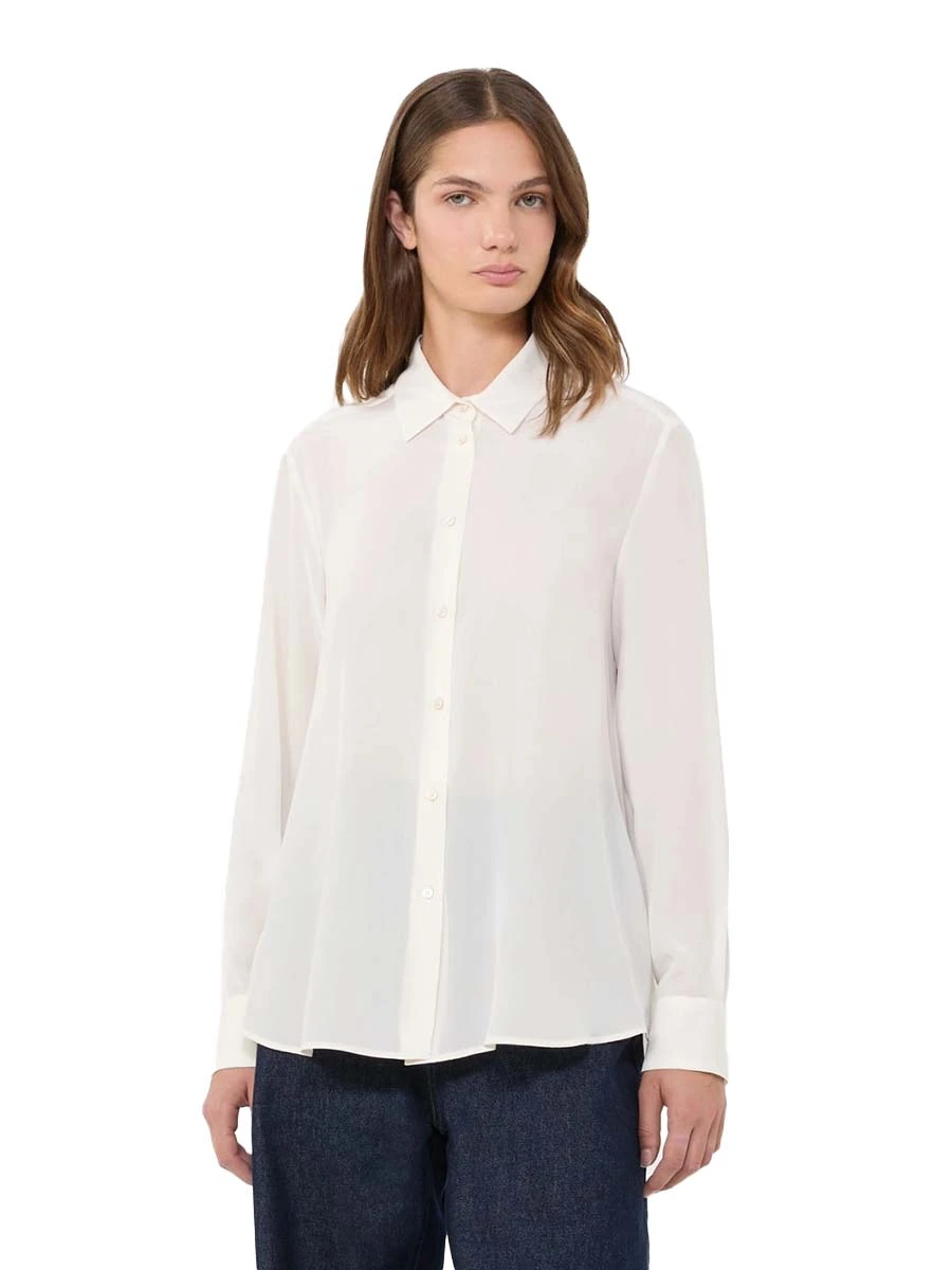 CAMICIA IN SETA CON BOTTONI A VISTA E FONDO SVASATO DONNA AVORIO