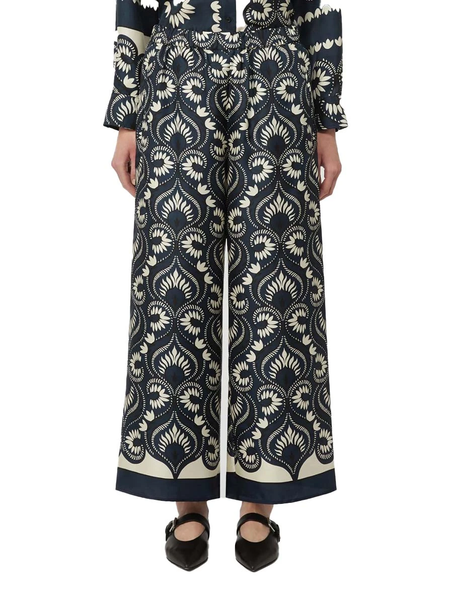 PANTALONI PALAZZO IN SETA CON FANTASIA DONNA BLU