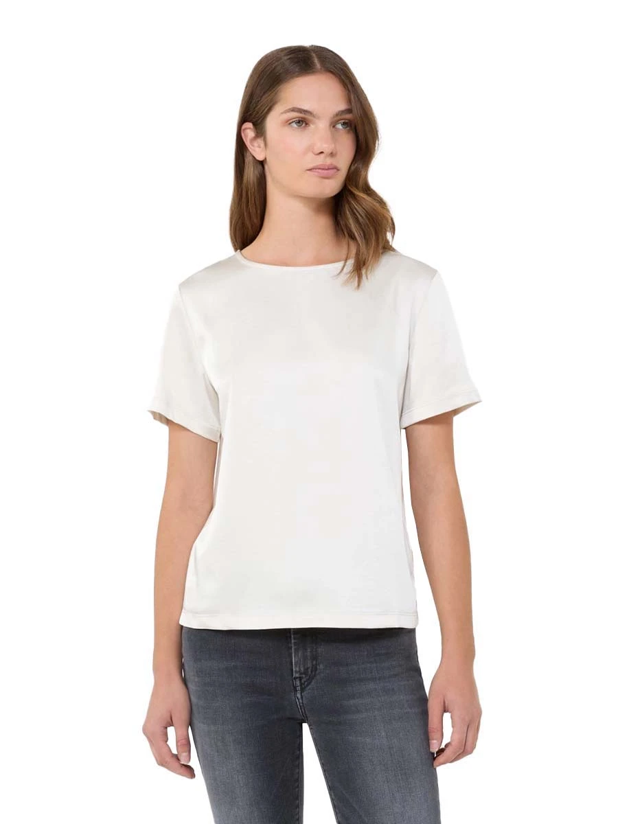 BLUSA MANICA CORTA IN JERSEY GIROCOLLO DONNA ECRU