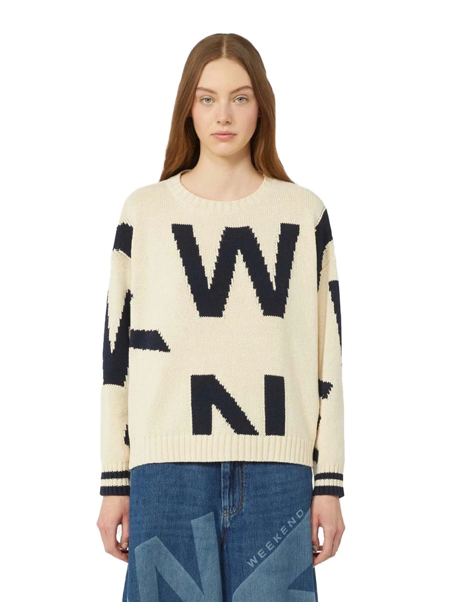 MAGLIA GIROCOLLO CON STAMPA COLORATA DONNA BEIGE