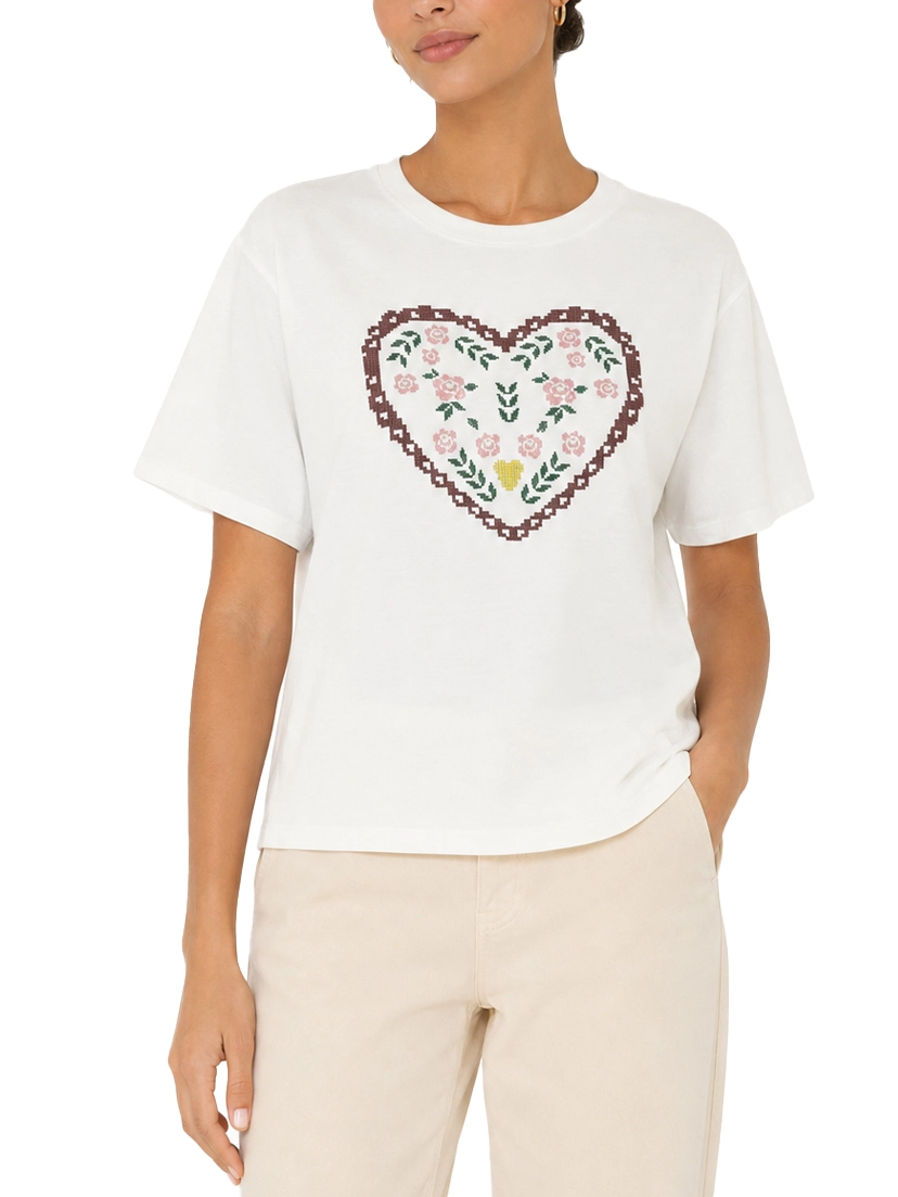 T-SHIRT MANICA CORTA CON STAMPA GRAFICA SUL FRONTE DONNA  BIANCO