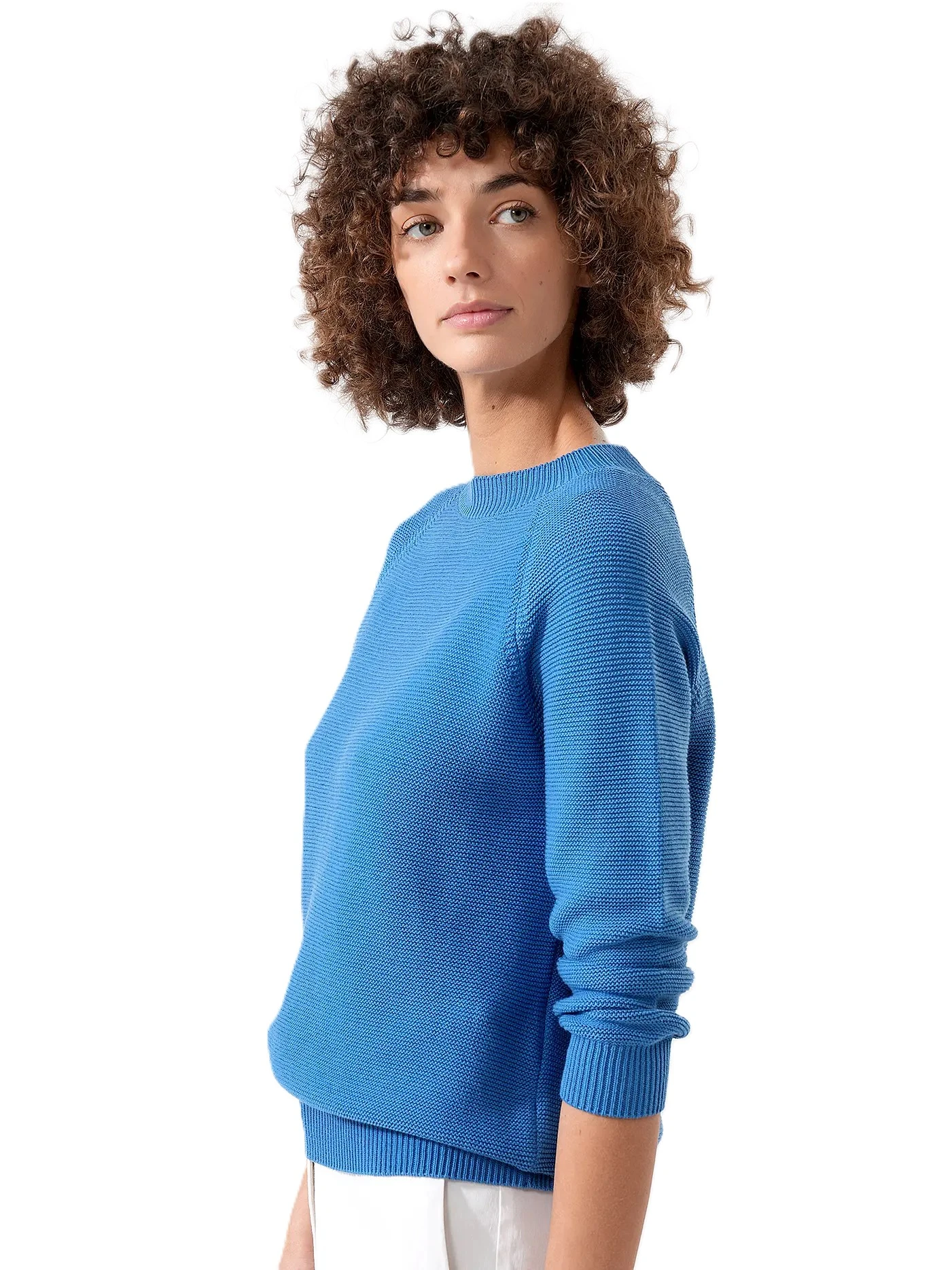 MAGLIA GIROCOLLO AMPIO IN COTONE DONNA AZZURRO