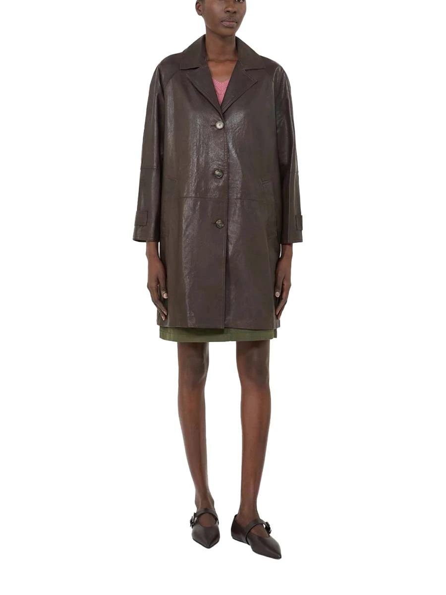 GACCA IN PELLE DI AGNELLO CON COLLO A REVER DONNA MARRONE