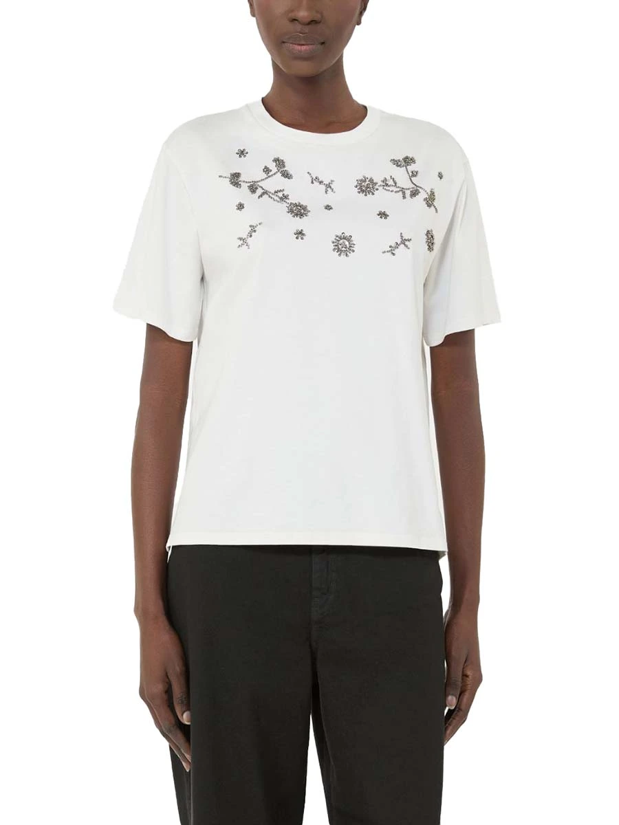 T-SHIRT MANICA CORTA CON MOTIVO RICAMATO DONNA OFF BIANCO