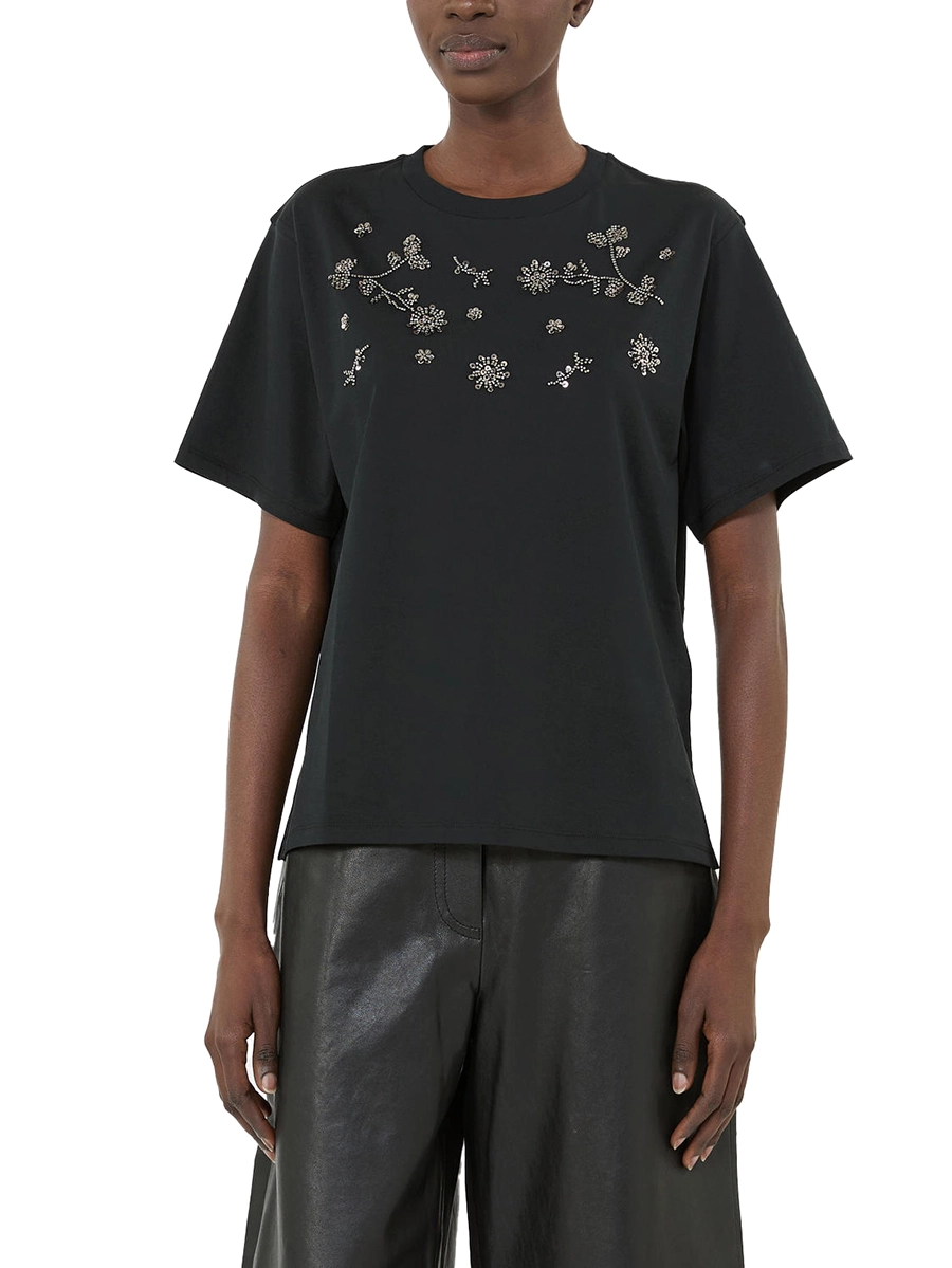 T-SHIRT MANICA CORTA CON MOTIVO RICAMATO DONNA NERO