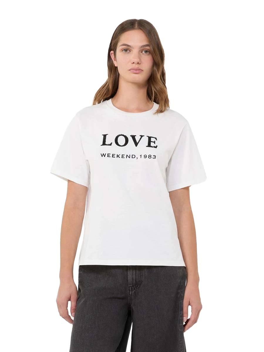 T-SHIRT MANICA CORTA CON MOTIVO RICAMATO DONNA BIANCO