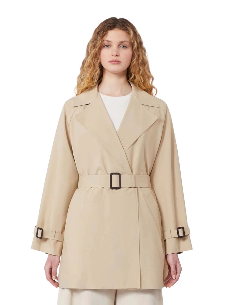 TRENCH CORTO DOPPIOPETTO CON TASCHE A FILETTO  DONNA BEIGE