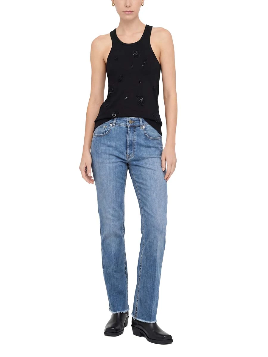JEANS REGULAR CON ORLO SFRANGIATO DONNA BLU