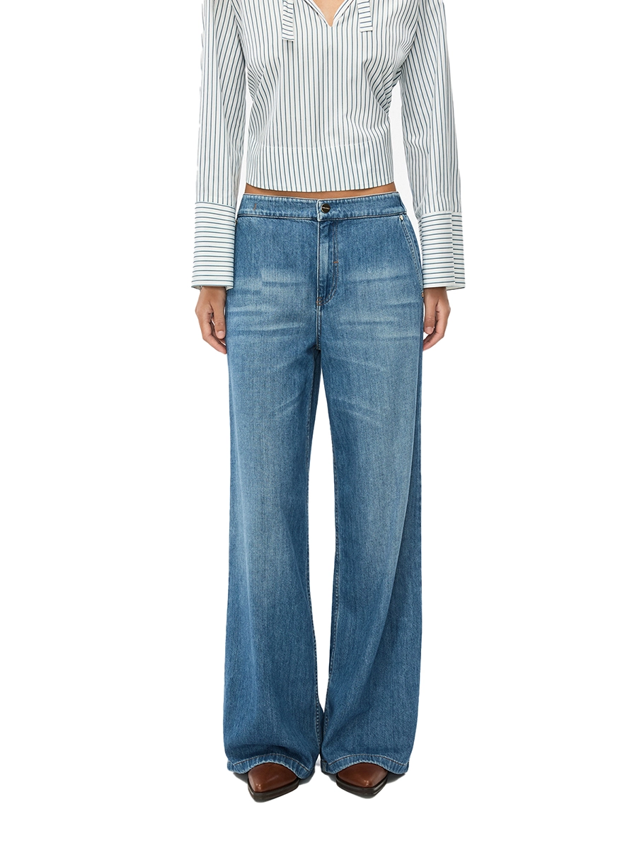 JEANS  PALAZZO IN MISTO COTONE CON ZIP NASCOSTA DONNA BLU