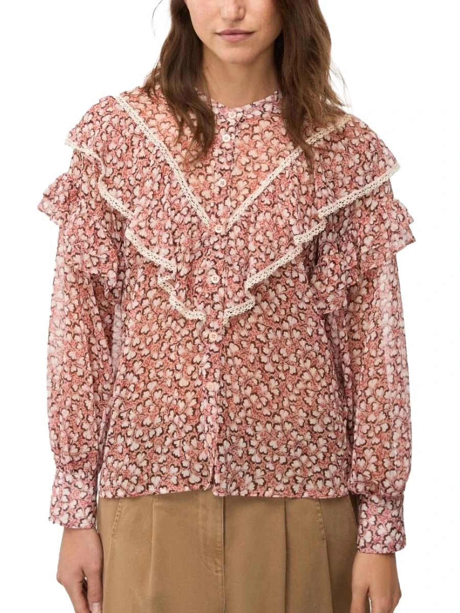 CAMICIA CON RUCHES DECORATIVE DONNA ROSA