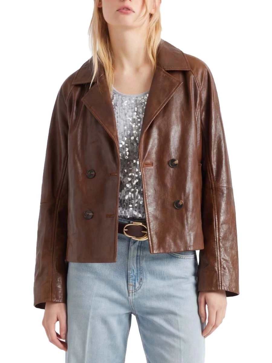 GIACCA IN PELLE CON CHIUSURA BOTTONE DONNA MARRONE