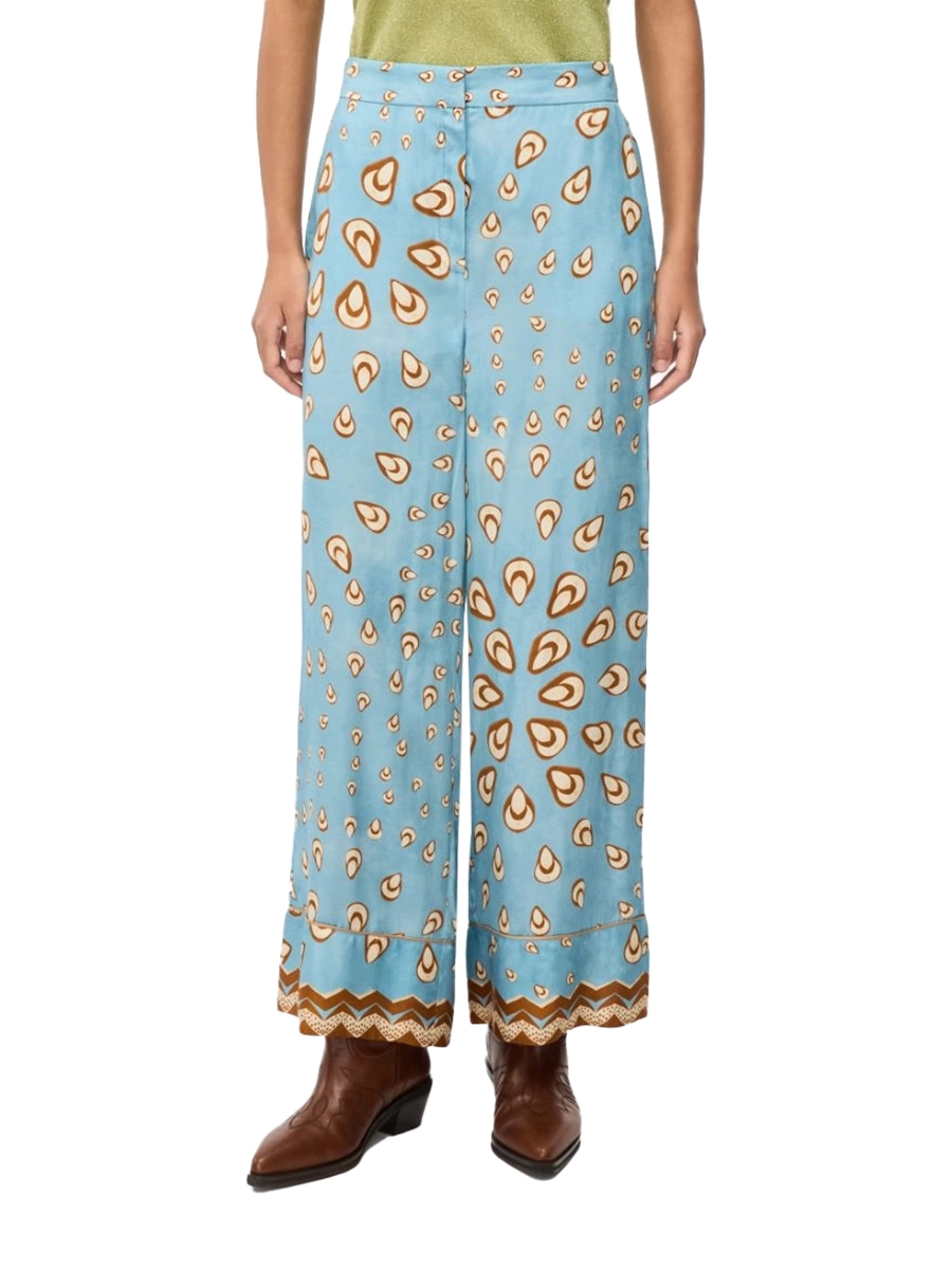 PANTALONI PALAZZO CON STAMPA DONNA CELESTE