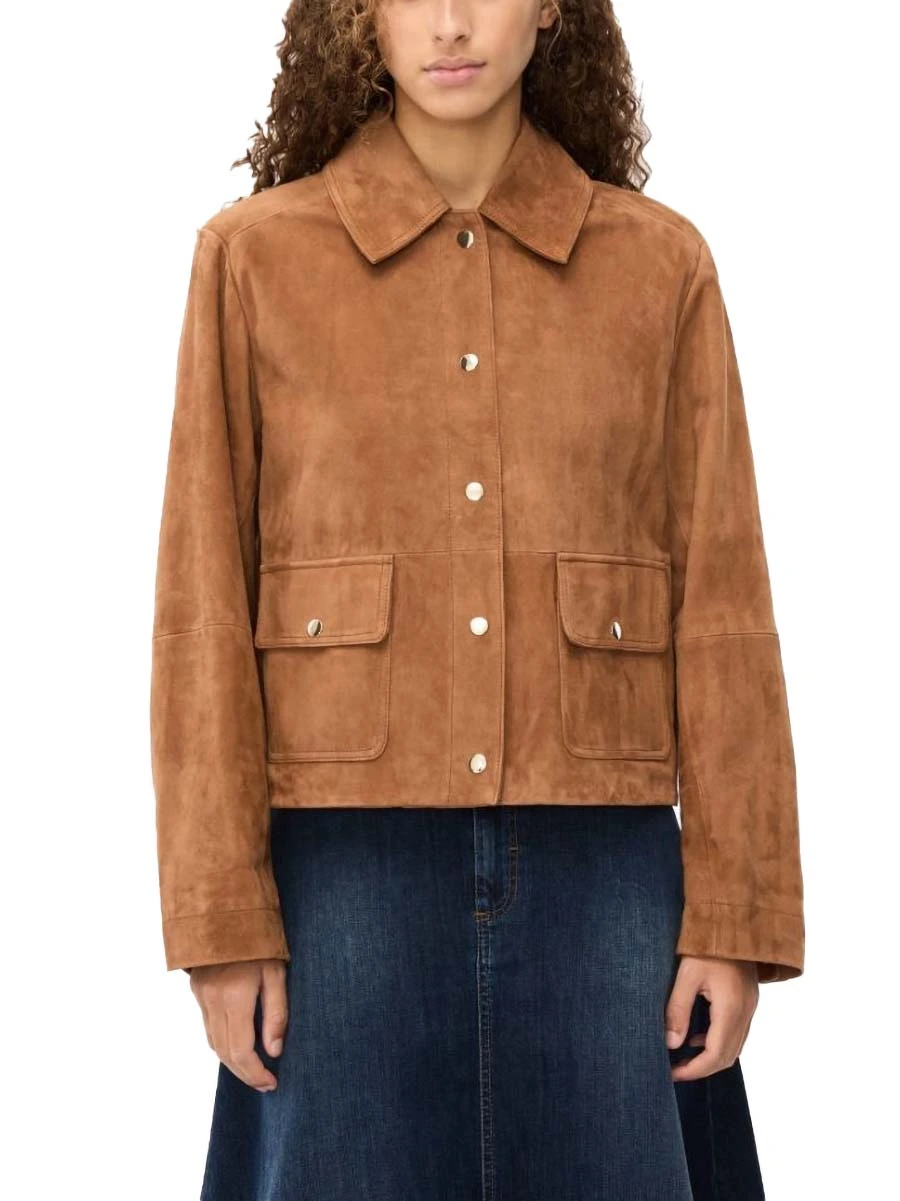 GIACCA IN PELLE SCAMOSCIATA TASCHE CON PATTA DONNA MARRONE