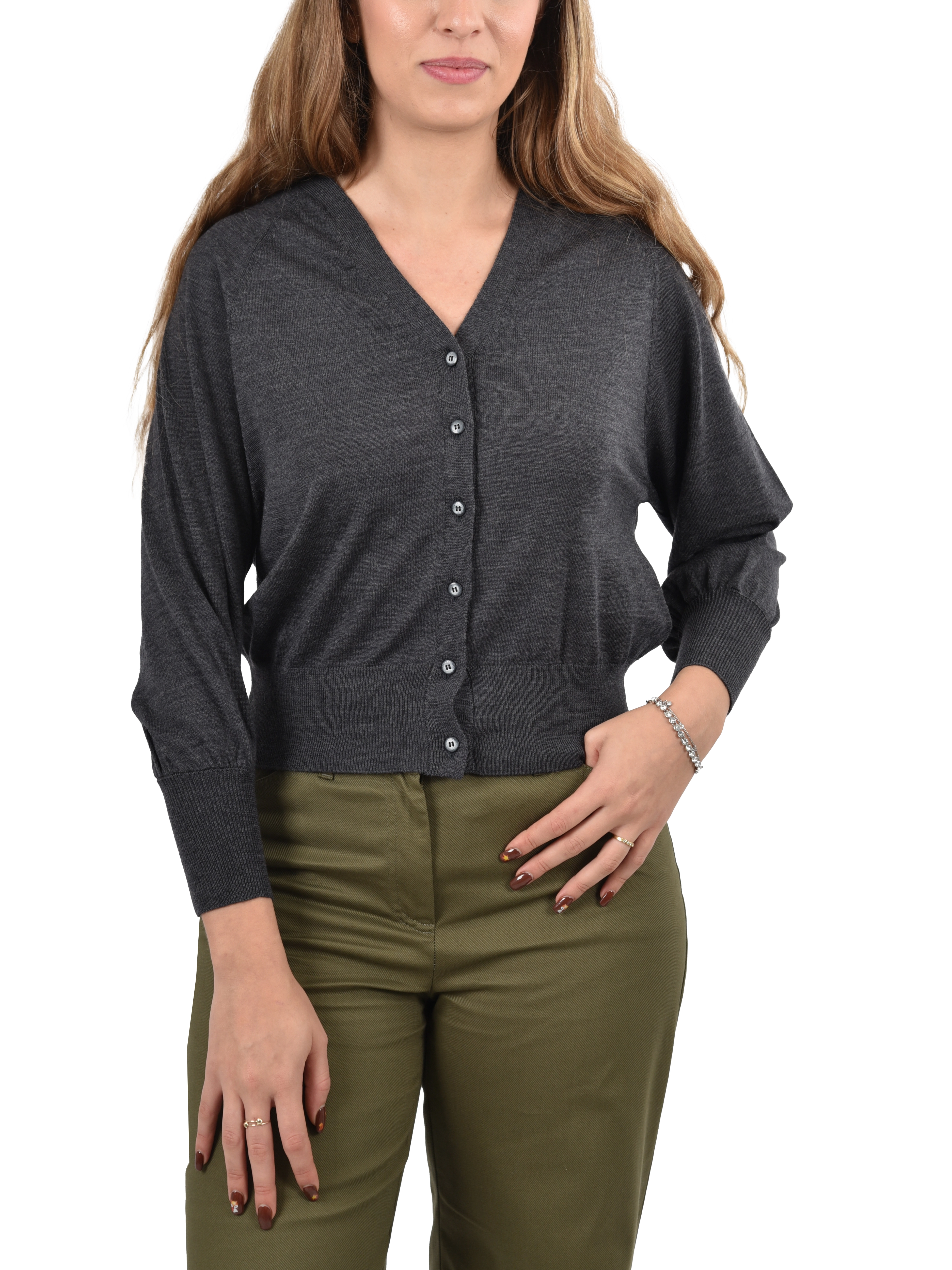 CARDIGAN IN LANA CON MANICHE EFFETTO PALLONCINO DONNA GRIGIO