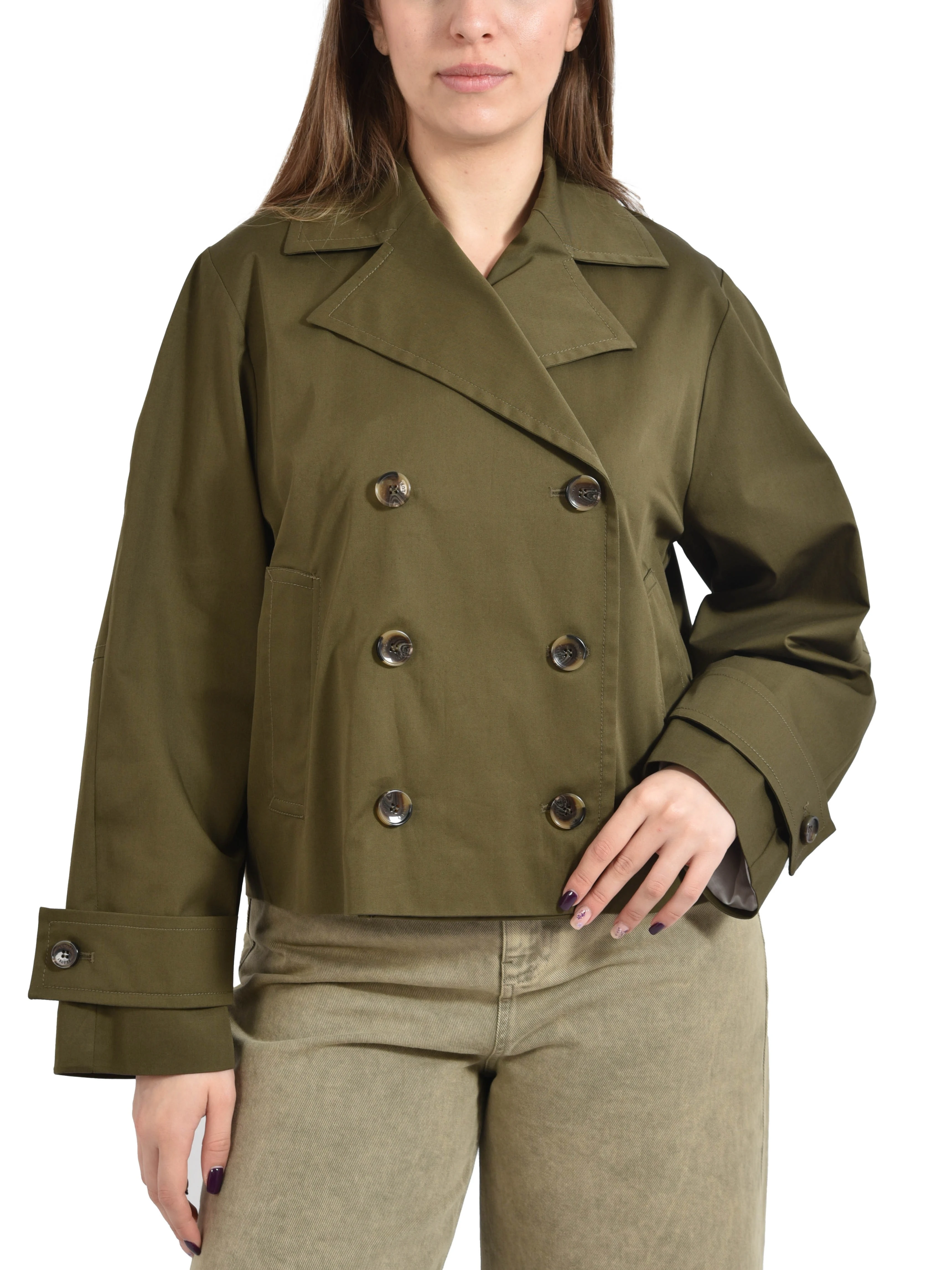 GIACCA DOPPIOPETTO IN COTONE STRETCH CON COLLO A REVER DONNA MARRONE