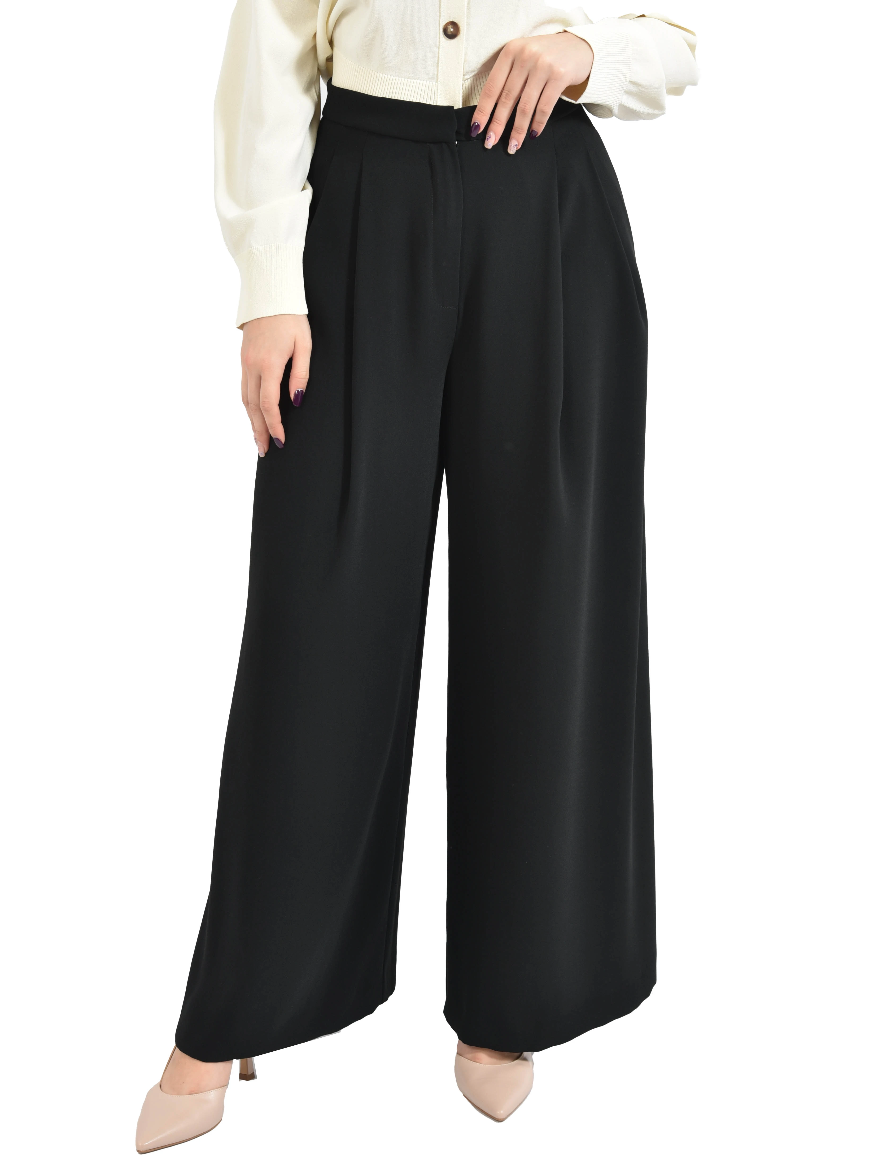 PANTALONI PALAZZO IN CREPE FLUIDO CON PINCES  DONNA NERO