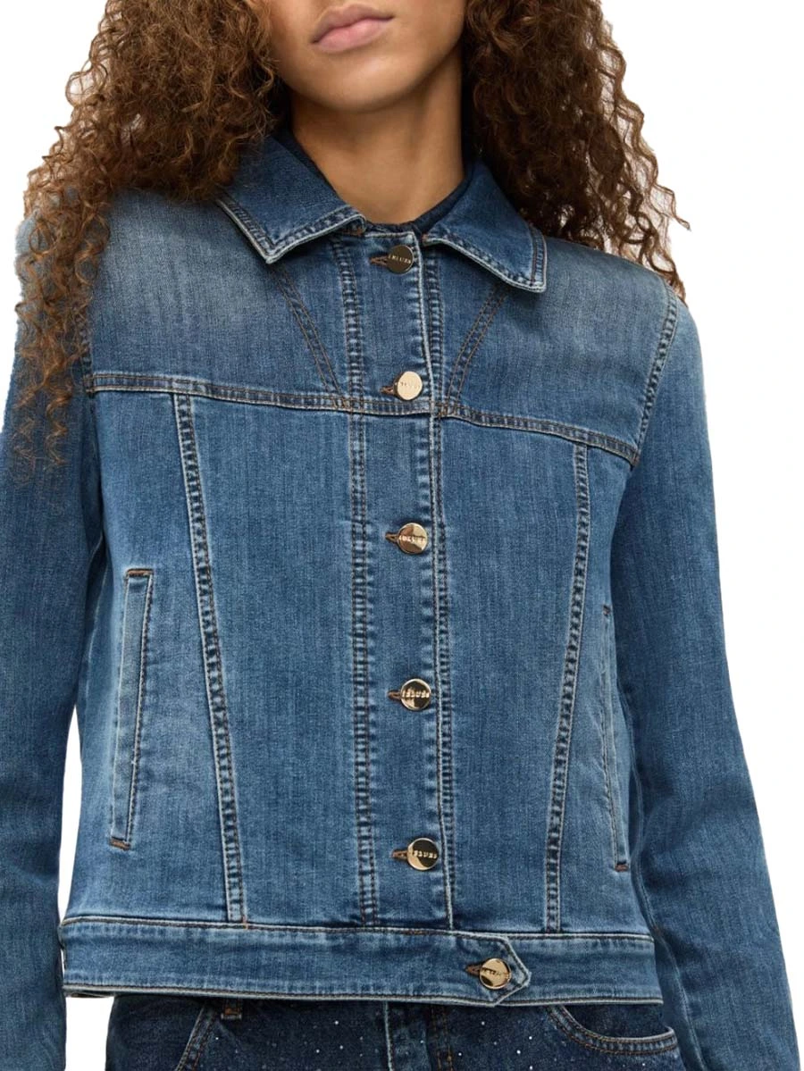 GIACCA CORTA IN DENIM COLLO A CAMICIA DONNA BLU