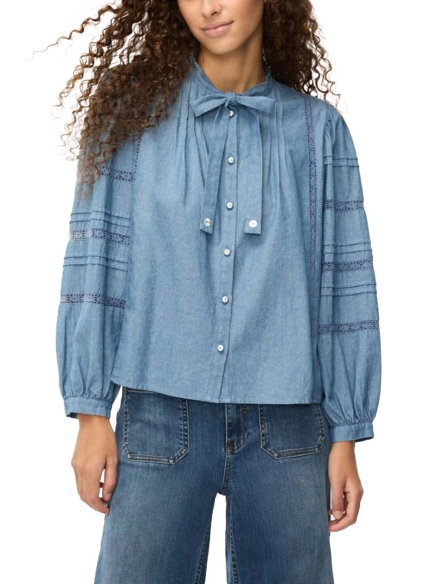 CAMICIA CON COLLO A LISTINO DONNA AZZURRO