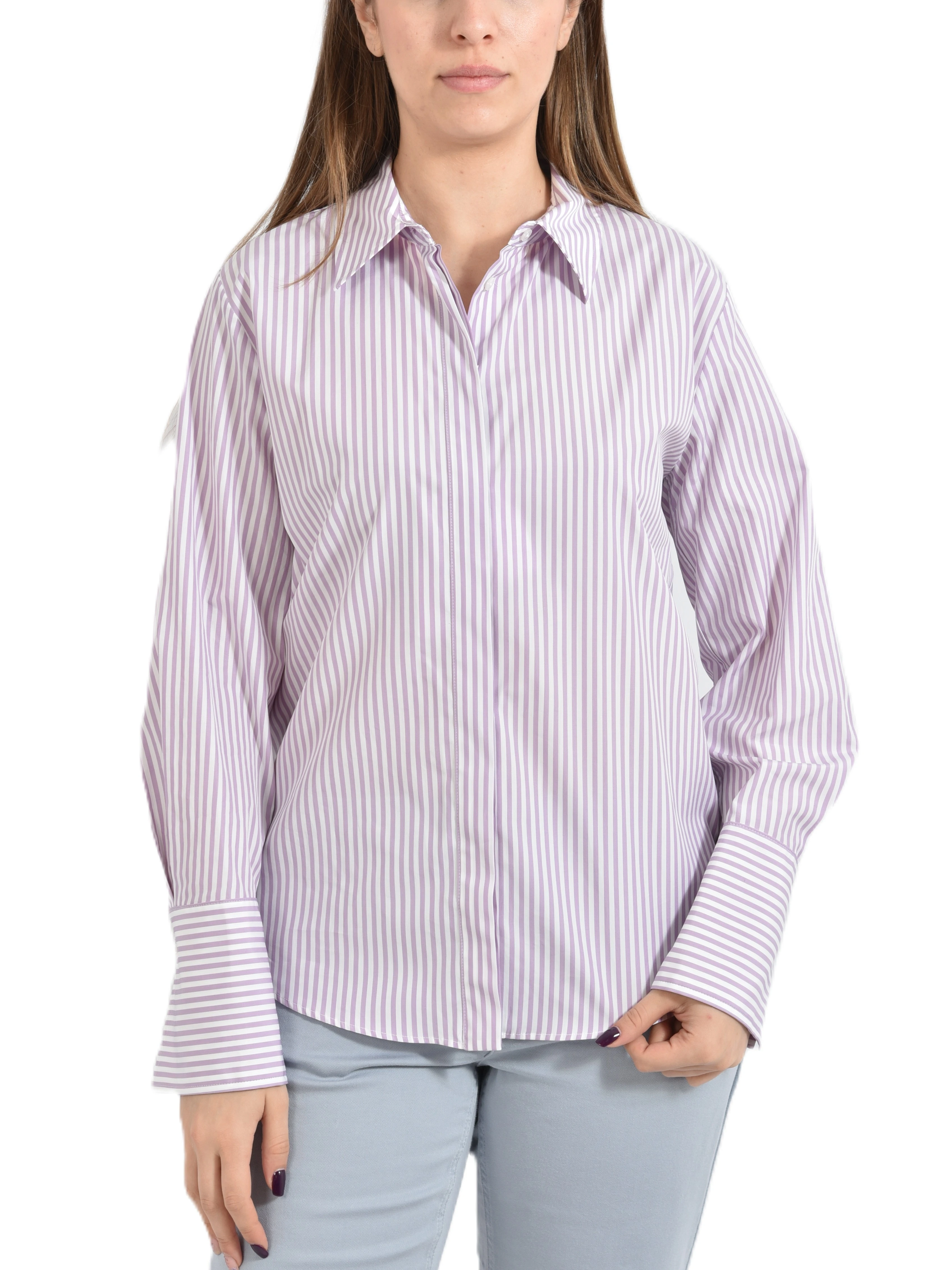 CAMICIA IN COTONE A RIGHE FIT REGOLARE DONNA VIOLA