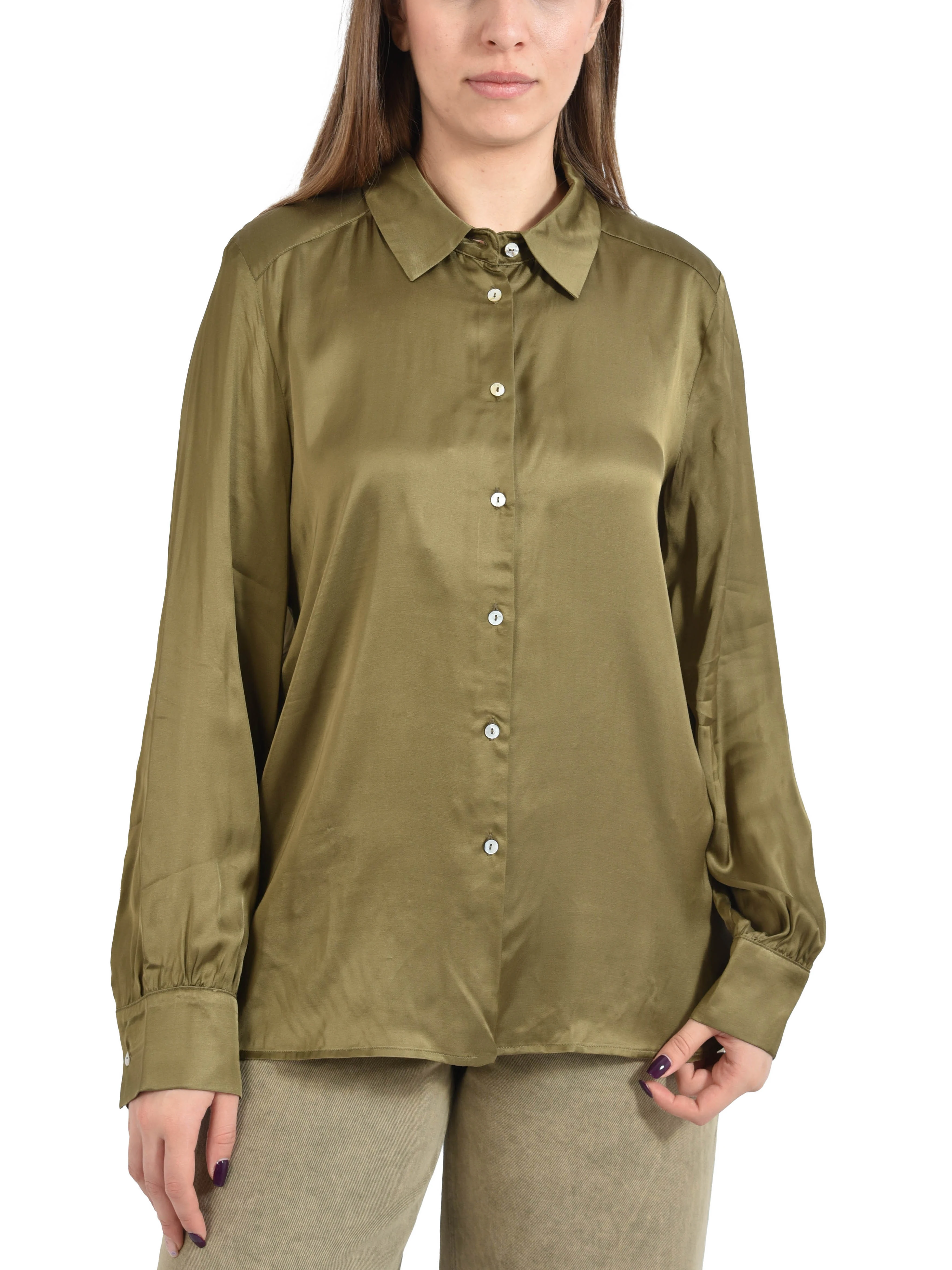 CAMICIA IN RASO CON ARRICCIATURA SUL RETRO DONNA VERDE