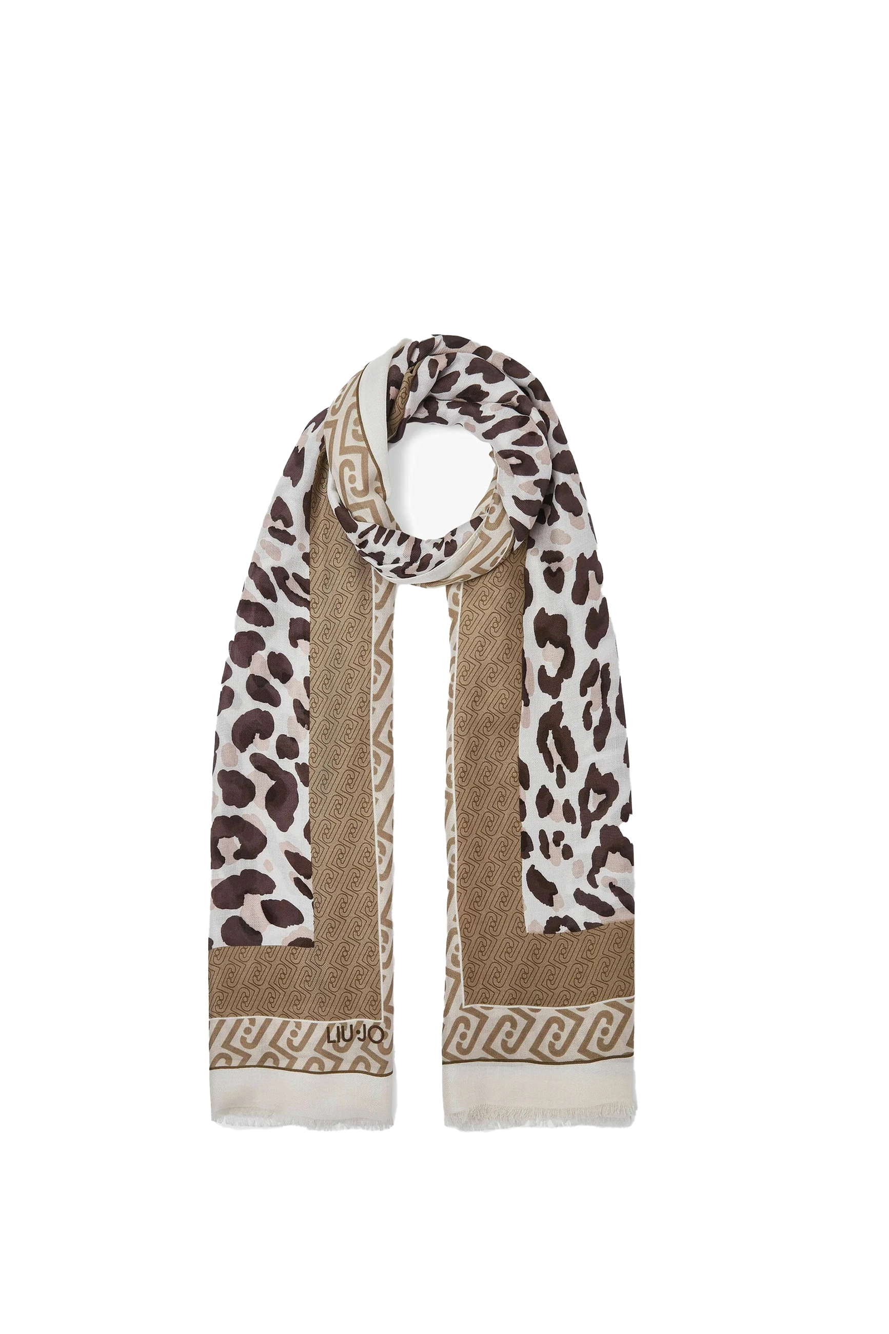 STOLA CON STAMPA LOGO E FINITURE SFRANGIATE DONNA BEIGE