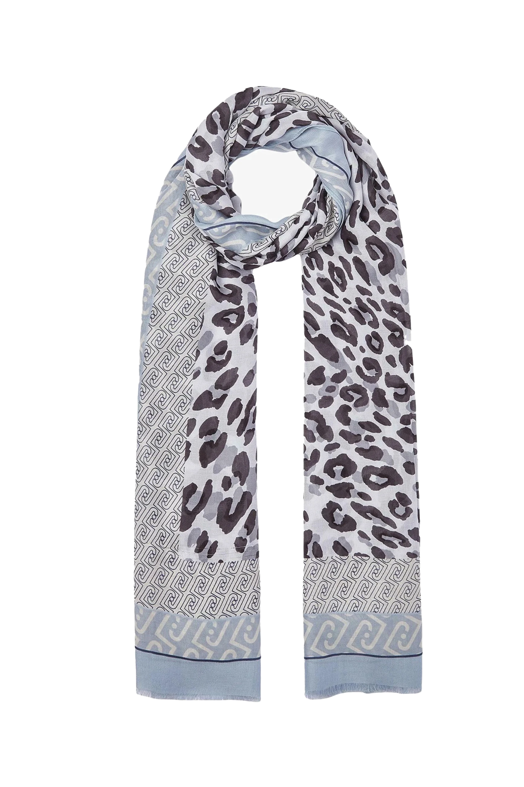 STOLA CON STAMPA LOGO E FINITURE SFRANGIATE DONNA BLU