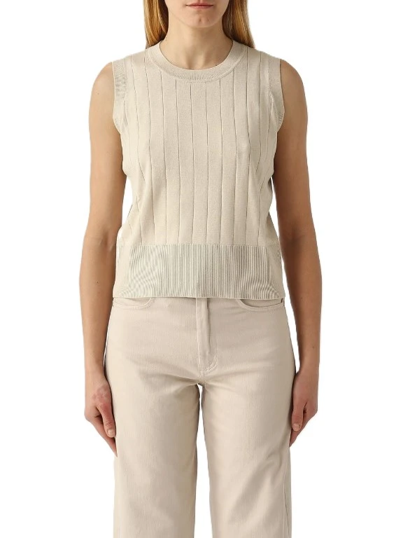 TOP SMANICATO CON LAVORAZIONE A COSTE DONNA AVORIO