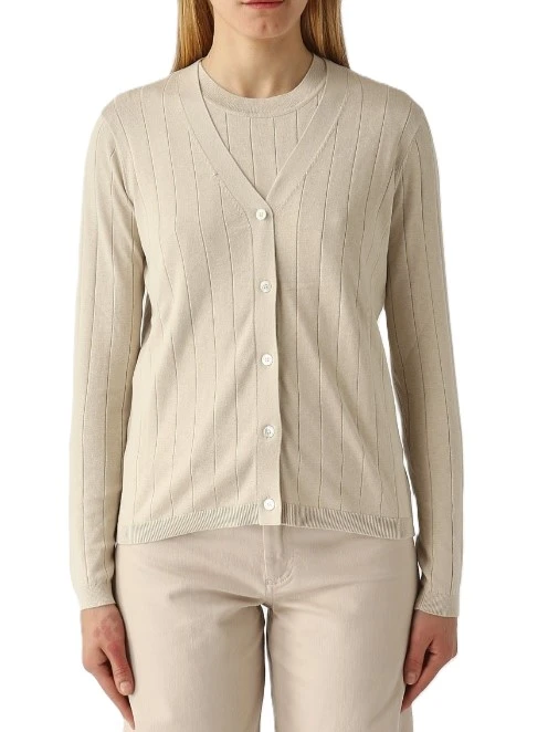 CARDIGAN IN MISTO SETA CON LAVORAZIONE A COSTE DONNA AVORIO