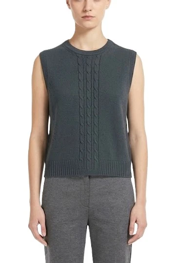 TOP SMANICATO IN MAGLIA CON LAVORAZIONE A TRECCE CON DONNA GRIGIO