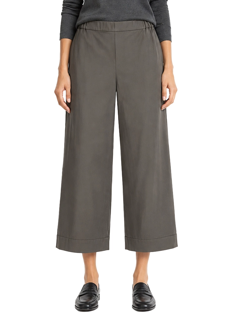 PANTALONI PALAZZO IN COTONE VITA ELASTICIZZATA DONNA GRIGIO