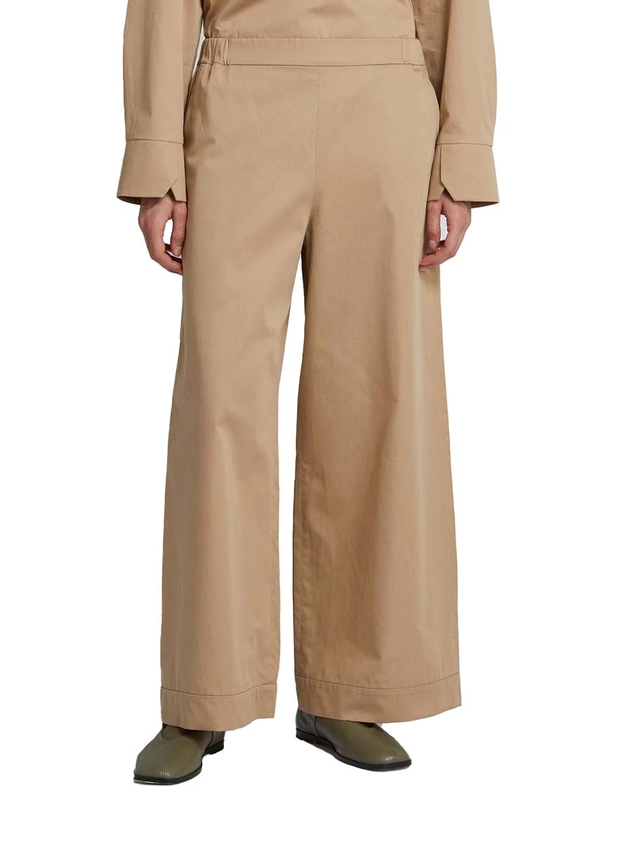 PANTALONI PALAZZO IN COTONE VITA ELASTICIZZATA DONNA BEIGE