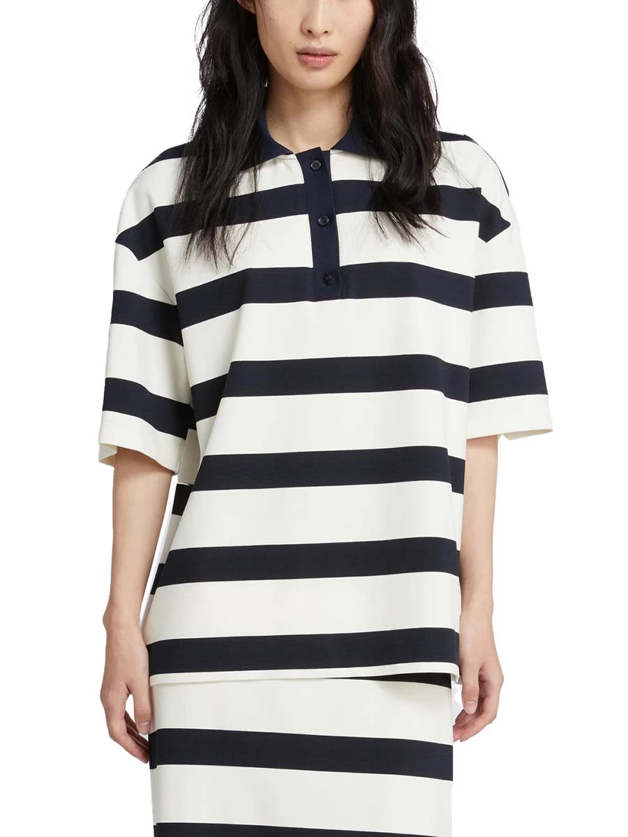 POLO FANTASIA A RIGHE DONNA BIANCO