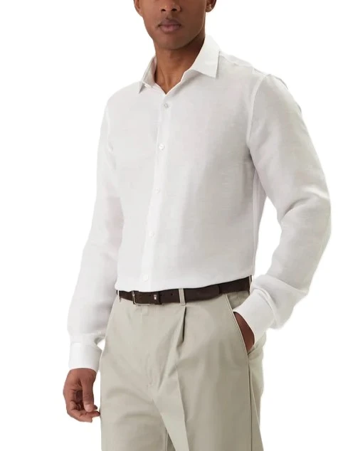 CAMICIA CASUAL SLIM FIT IN MISTO LINO UOMO BIANCO