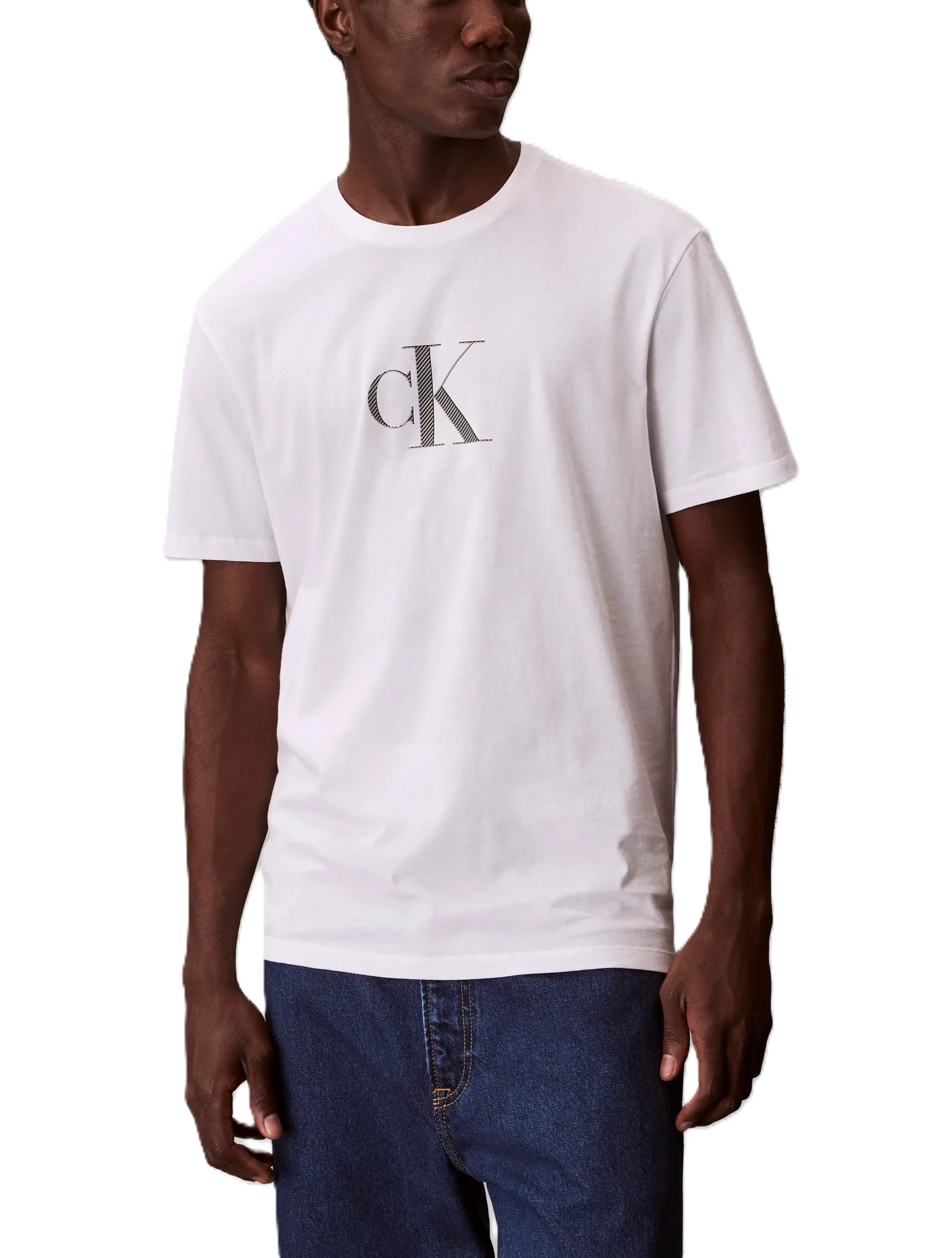 T-SHIRT MANICA CORTA CON SCOLLO A COSTINE E LOGO FRONTALE UOMO BIANCO