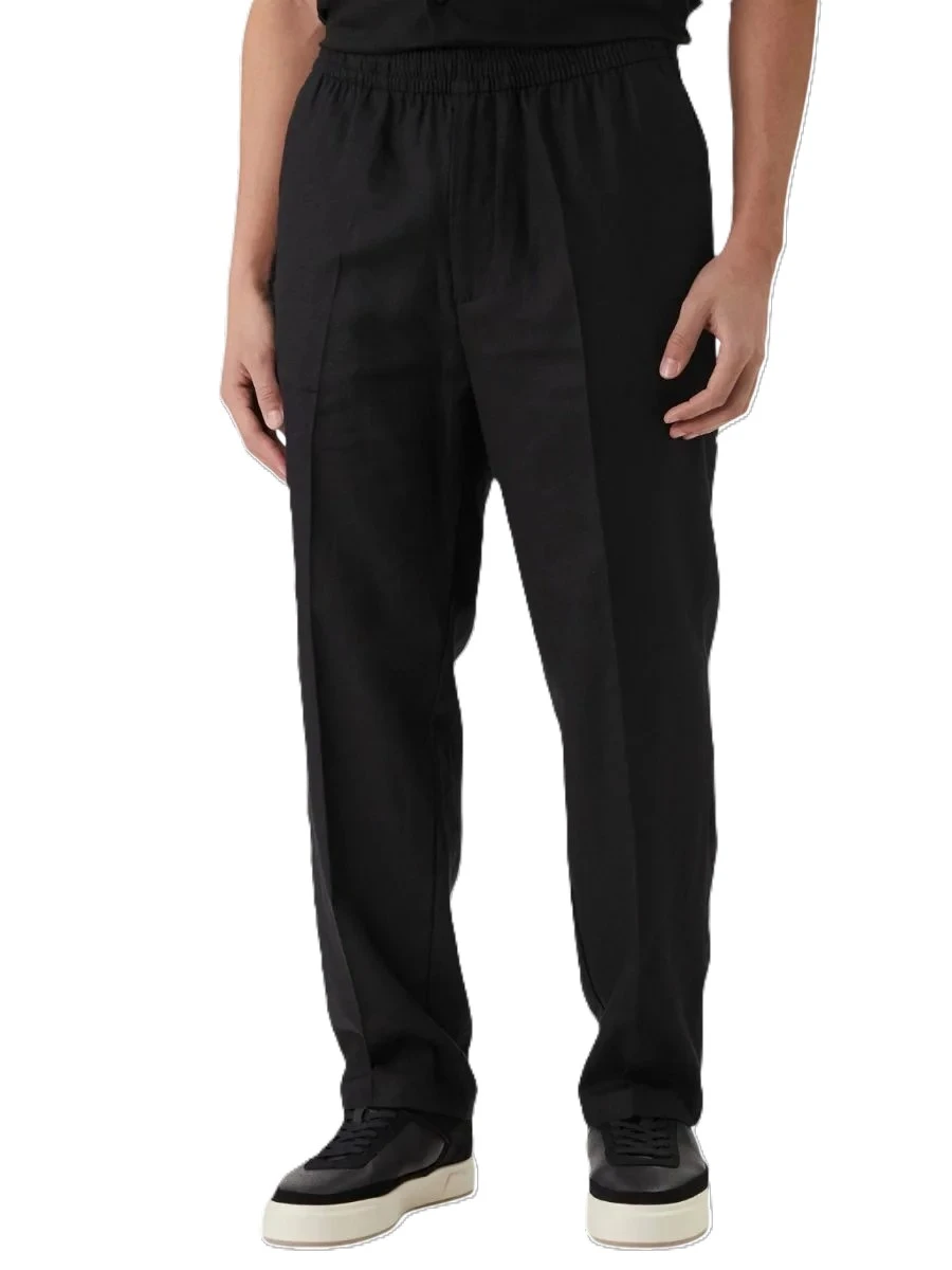 PANTALONI CHINO IN LINO CON VITA ELASTICA UOMO NERO