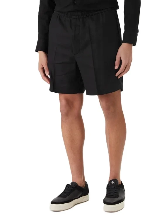 BERMUDA IN MISTO LINO CON ELASTICO IN VITA UOMO NERO