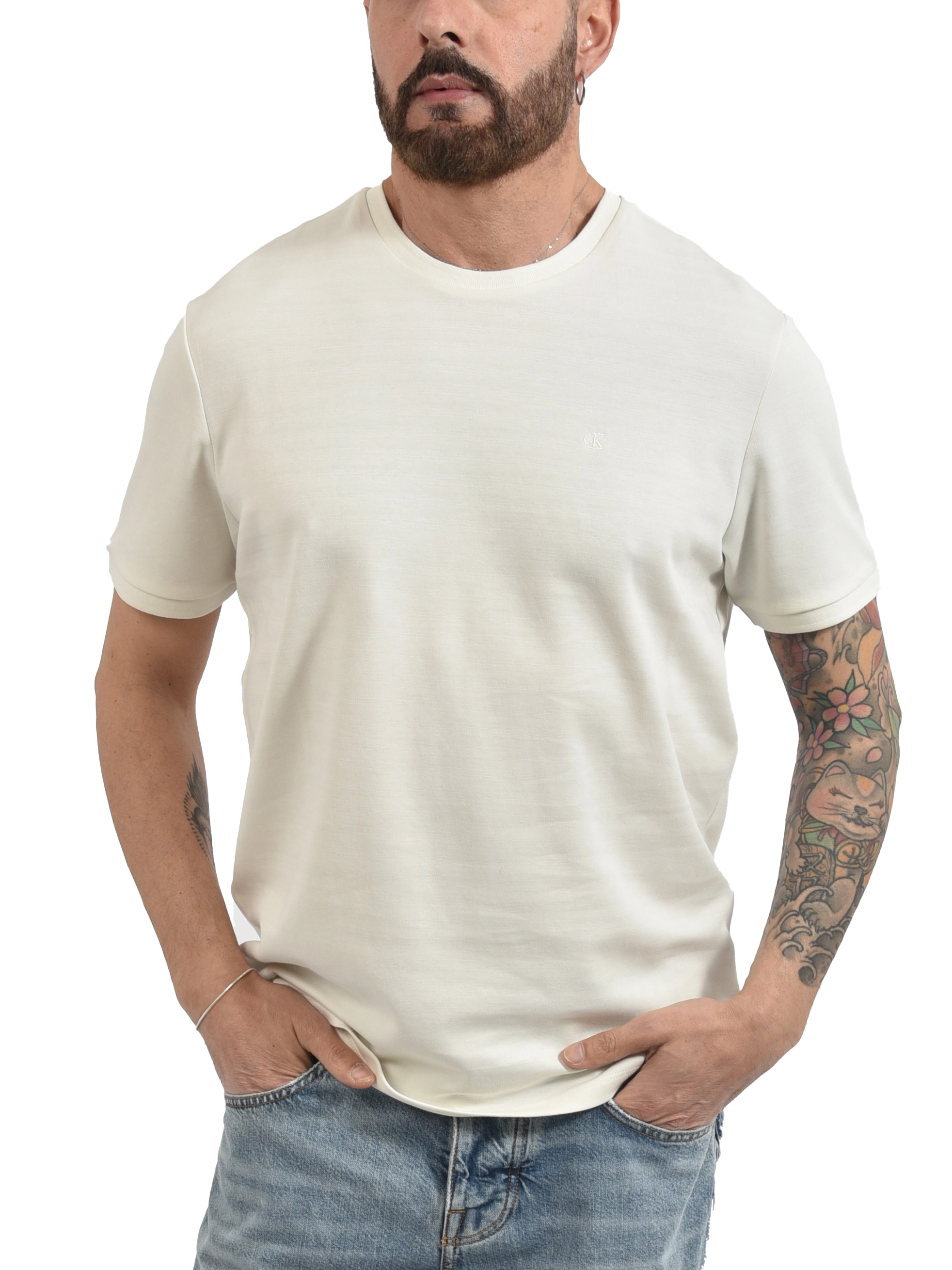 T- SHIRT MANICA CORTA IN MISTO COTONE TRASPIRANTE CON LOGO UOMO BEIGE