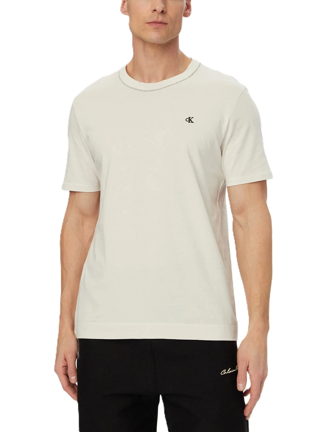 T-SHIRT MANICA CORTA CON COLLO CON CUCITURE A CONTRASTO UOMO BEIGE