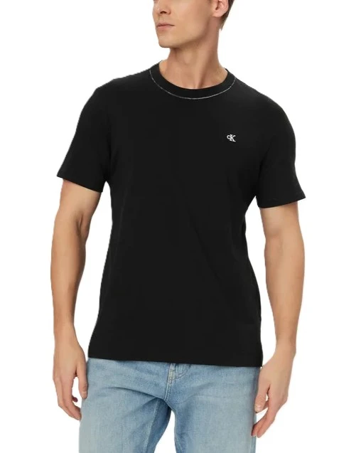 T-SHIRT MANICA CORTA CON COLLO CON CUCITURE A CONTRASTO UOMO NERO