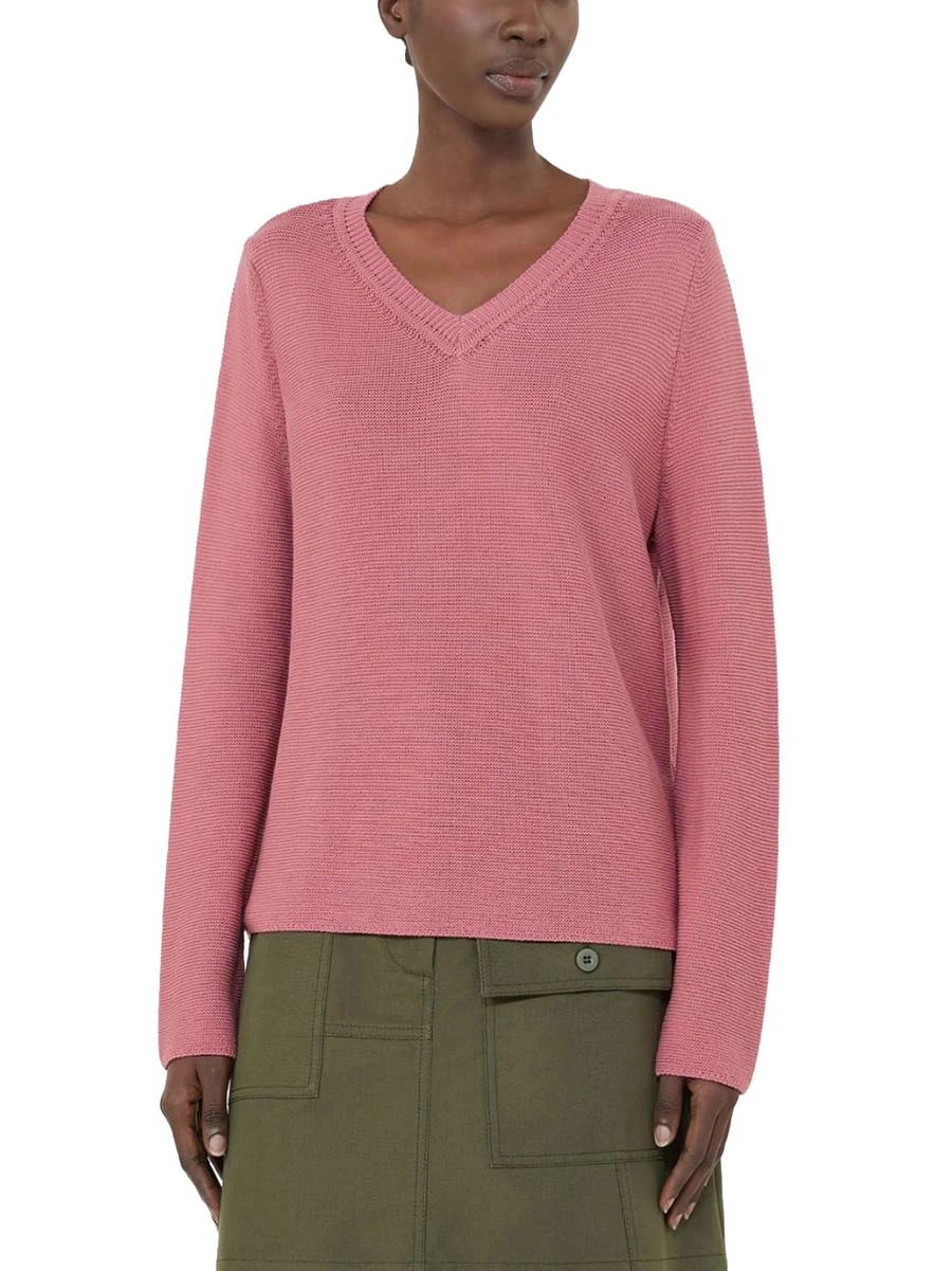 MAGLIA CON SCOLLO A V IN COTONE DONNA FUCSIA