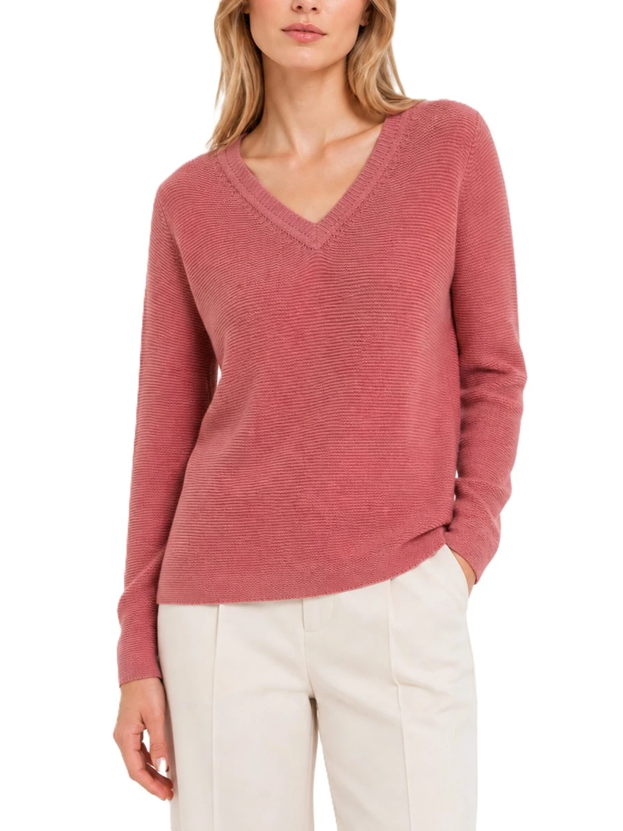 MAGLIA CON SCOLLO A V IN COTONE DONNA ROSA