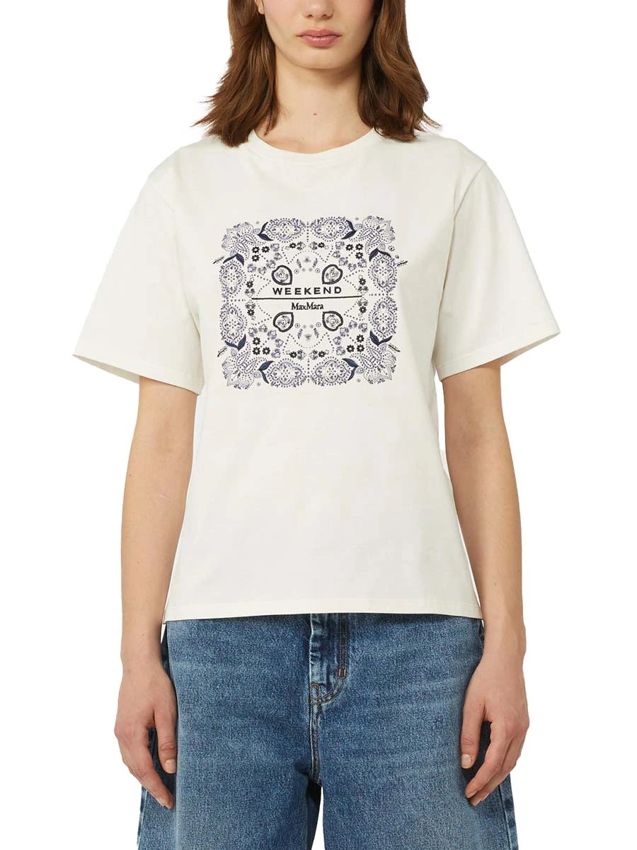 T-SHIRT MANICA CORTA CON FANTASIA  APPLICATA DONNA BIANCO