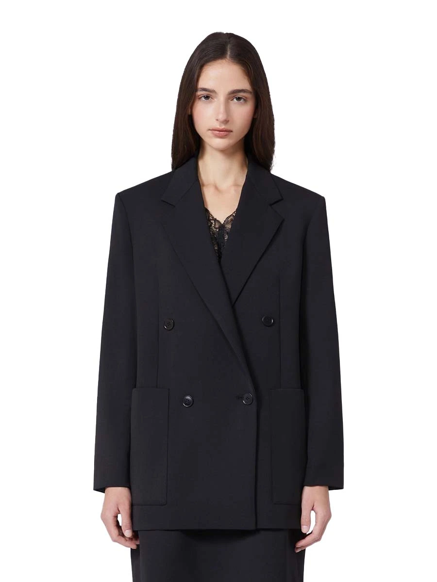 BLAZER DOPPIOPETTO IN LANA CON BOTTONI A VISTA DONNA NERO