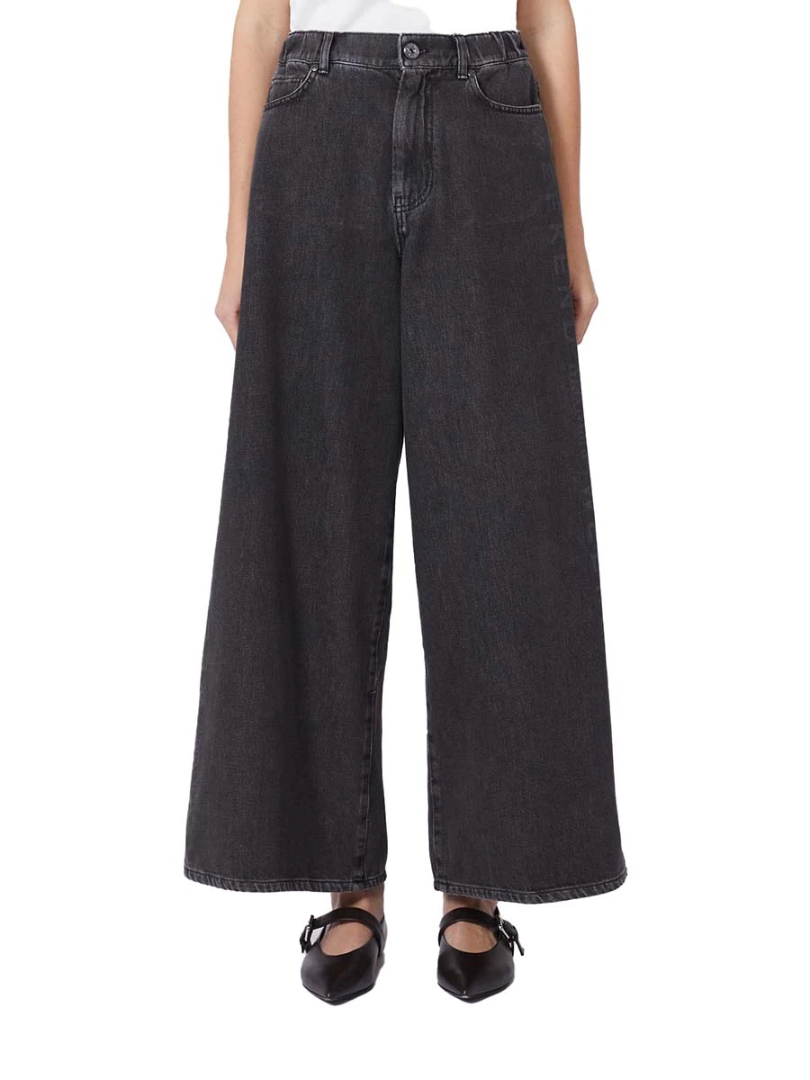 JEANS PALAZZO CON LOGO STAMPATO DONNA NERO